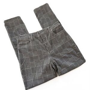 Lands End Pants Womens 10 Black White Houndstooth Plaid Brushed Flannel Slim Leg